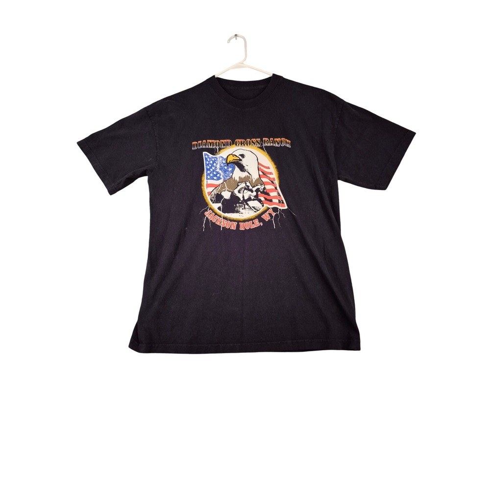 Diamond Cross Ranch Jackson Hole WY Eagle American Flag Graphic T-Shirt Black L